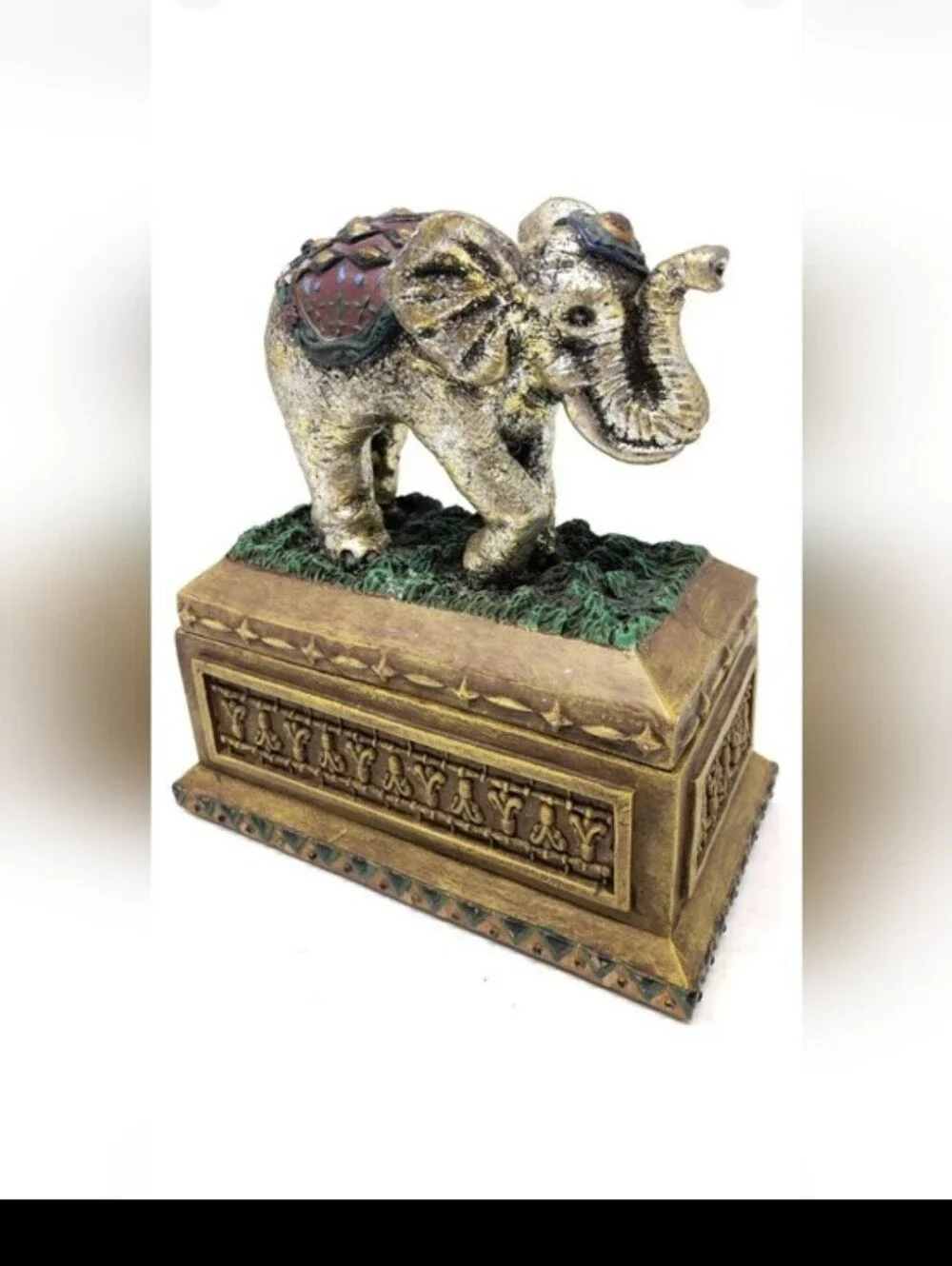 Vintage Jewelry Box Elephant Trinket Stash Decor Storage 1998 6.25” EUC